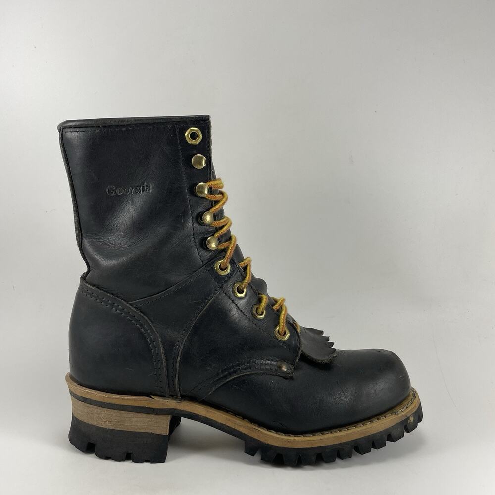 Georgia Boot Work Boots Womens Size 6.5 Black Leather Lace Up Logger Vibram